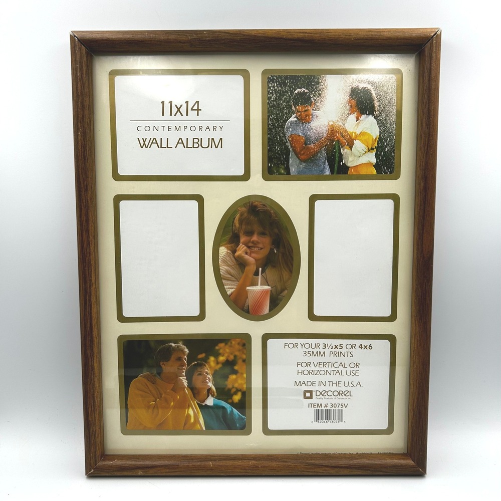 Decorel Photo Frame Brown 11x14 Inches with Collage 6 Opening Wall Album Vintage